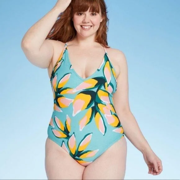 KONA SOL Floral V-Neck One-Piece Plus Curvy Full Figure Bathing Swimsuit… - Picture 2 of 11
